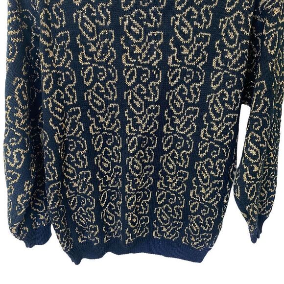 VTG Worthington Black/Gold Floral Print Crewneck Sweater Sz M - Picture 7 of 9